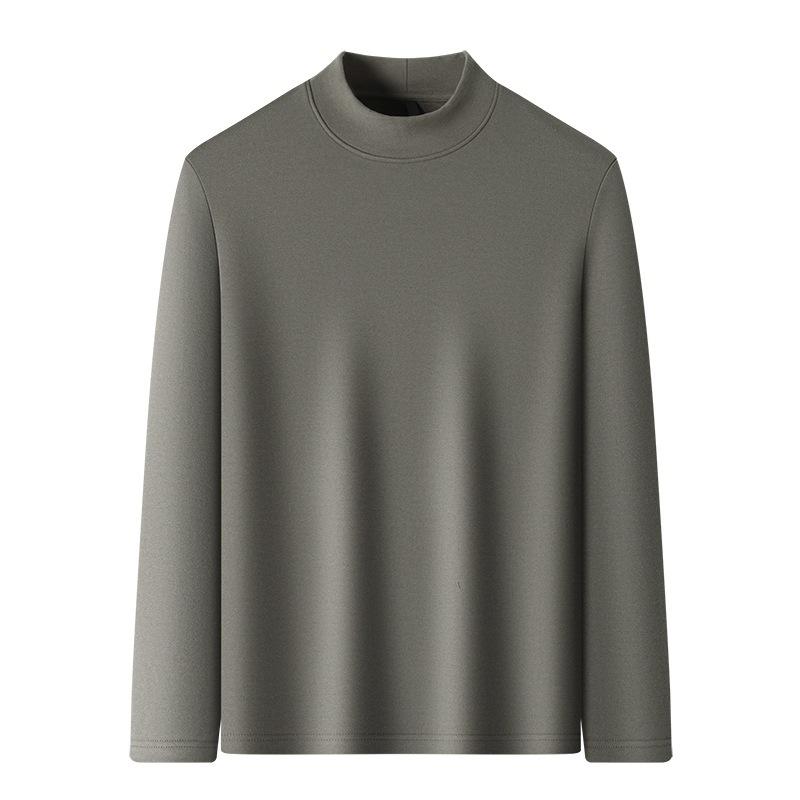 Herren German Velvet Unterhemd, Herbst und Winter Mittelgrün Mode Lässig Halbrollkragen Warmes T-Shirt Pullover