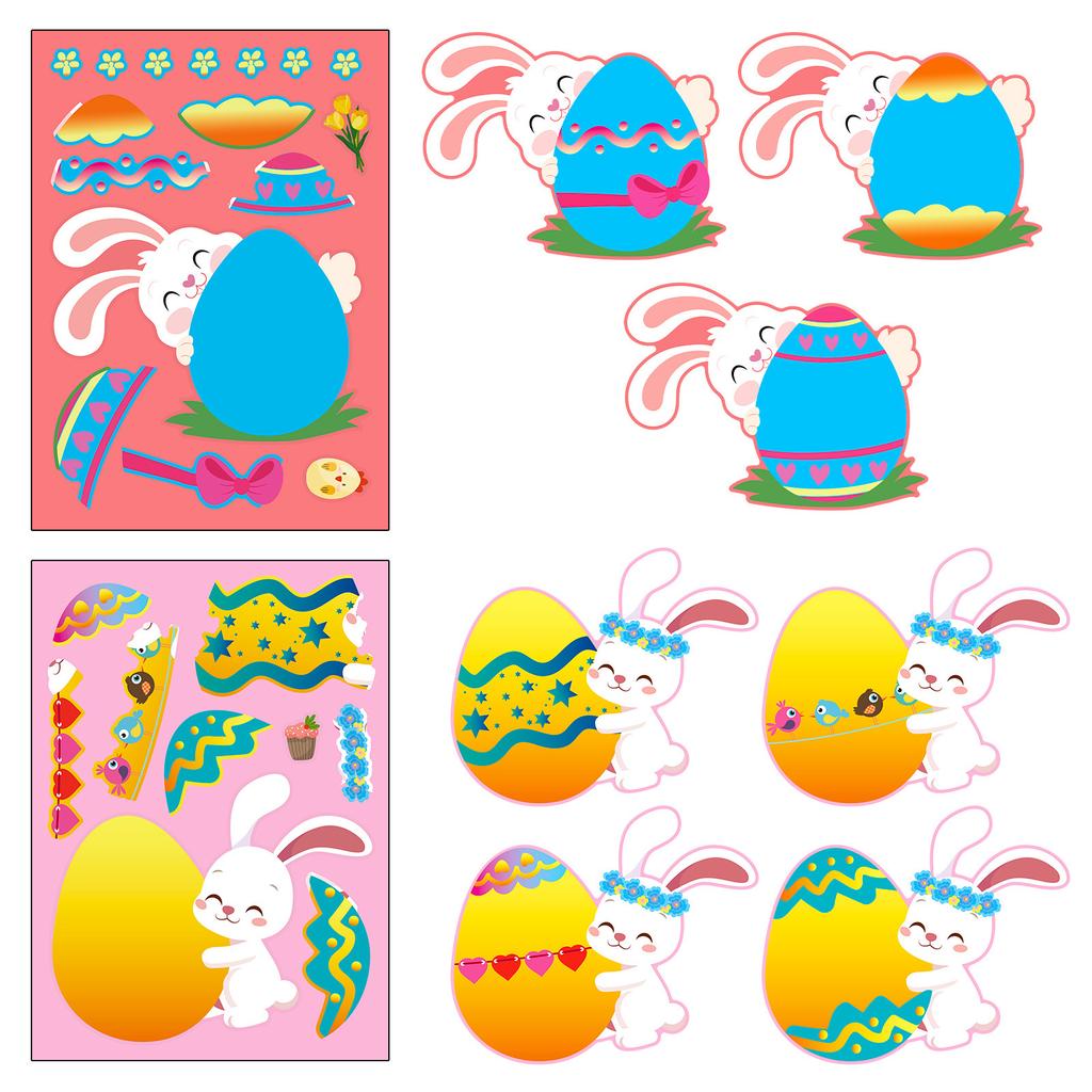 6 Sheets Easter Stickers Make Your Own Easter Eggs Bunny Make A Face Sticker Kids Party Favor Gifts Children DO IT YOURSELF Puzzle Playthings