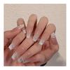 Nail Tip Ballerina 3D Korean Cute French Fake Nails Simple Nail (White Silver Stone 2, Long)