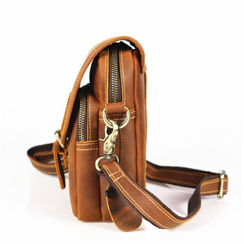 Genuine Leather Men's Bag, Vertical Style, Top Layer, Cowhide, Crazy Horse Leather, Crossbody Shoulder Bag, Retro Small Bag