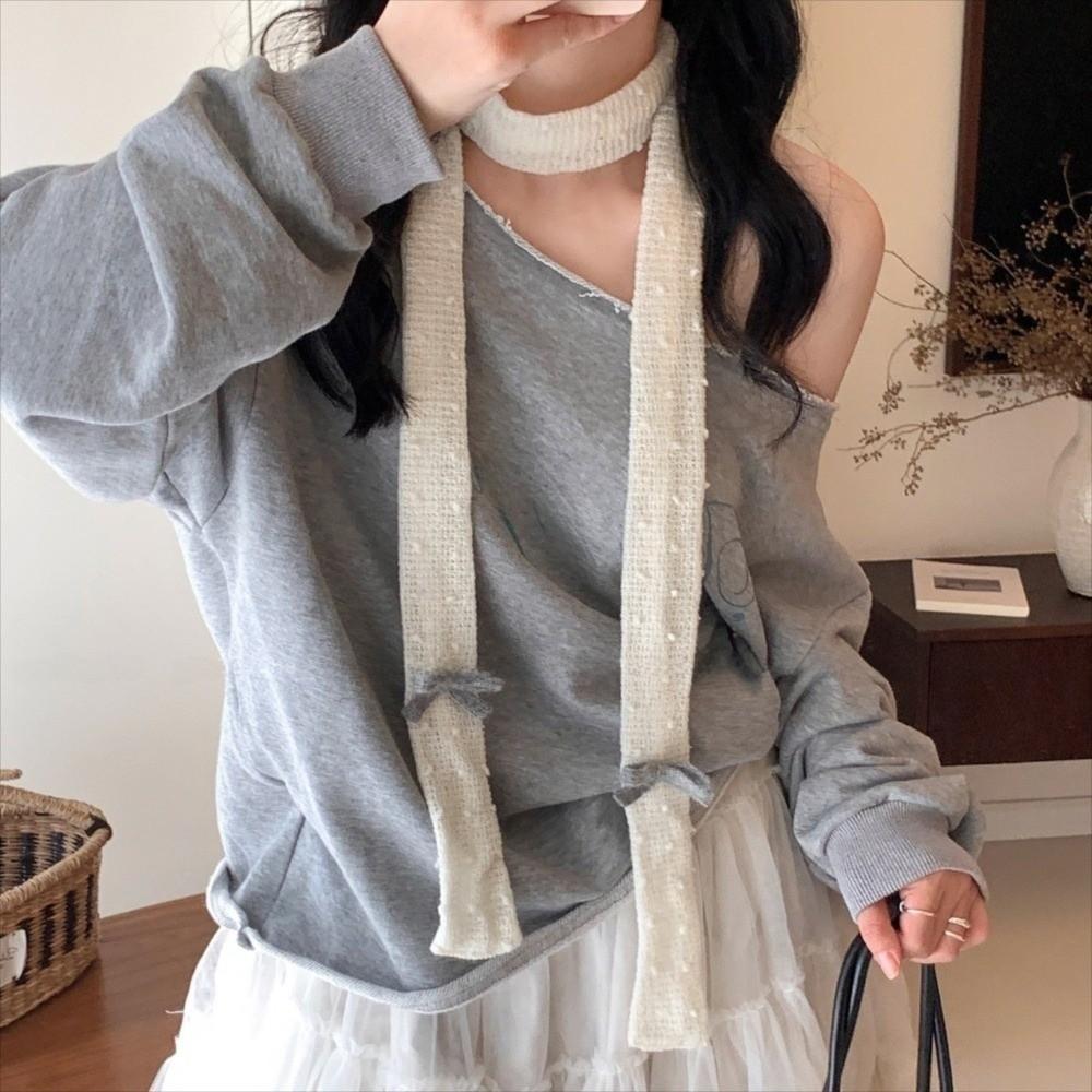 Polka Dot Bow Wool Shawl Harajuku Long Narrow Scarves All-match Knitted Scarf  Streetwear