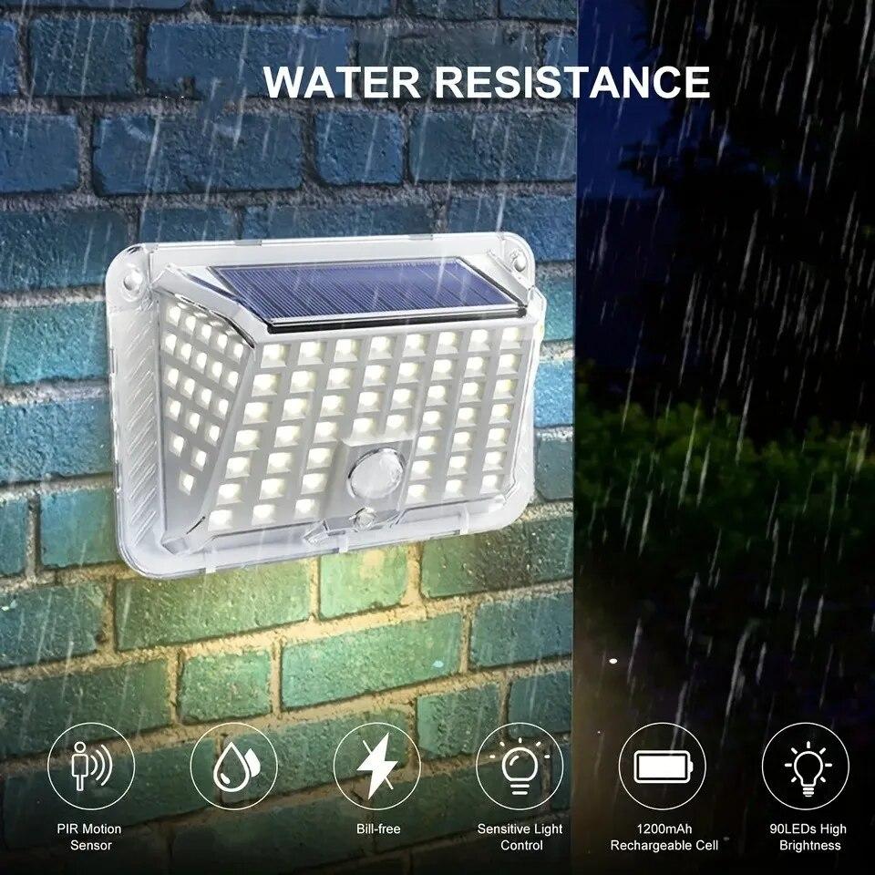 Super Bright 90 LED Solar Wall Lamp Outdoor 3 Modes Motion Lights Solar Fence Lights Security Lamps for Garden Yard Outside