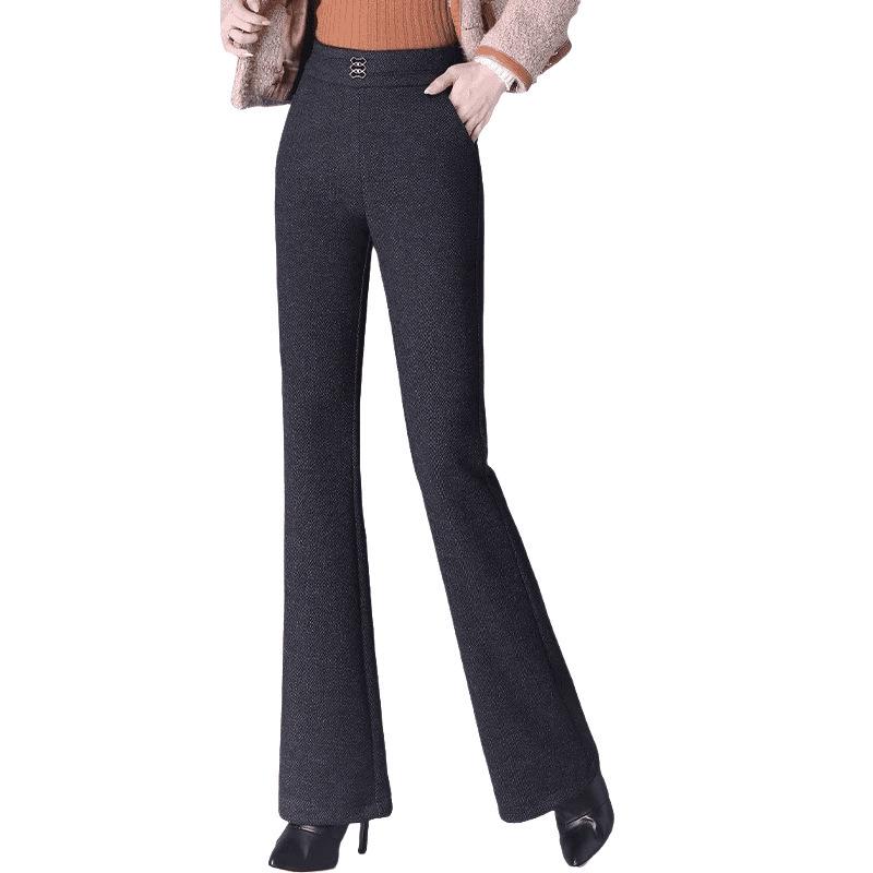 High-Waisted Slimming Women's Plus Velvet Micro-Flare Pants - Elastic Waist & Fashionable Casual Wear for Autumn/Winter