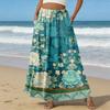 Women Elastic Waist Floral Print Boho Maxi Skirt with Pockets Lightweight A Line Long Skirt