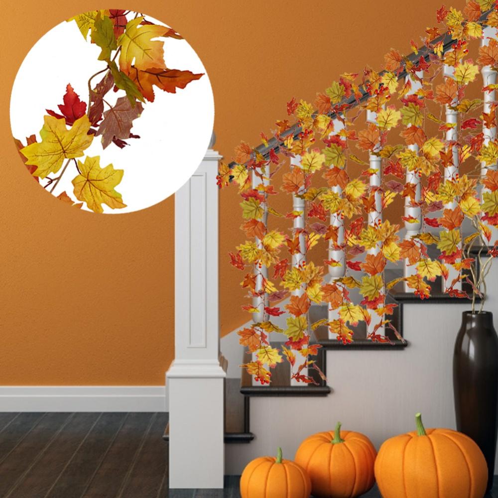 175CM Black Artificial Maple Leaf Vine Autumn Halloween Decoration Outdoor Indoor Wall Hanging Rattan Garden Garland Home Decor