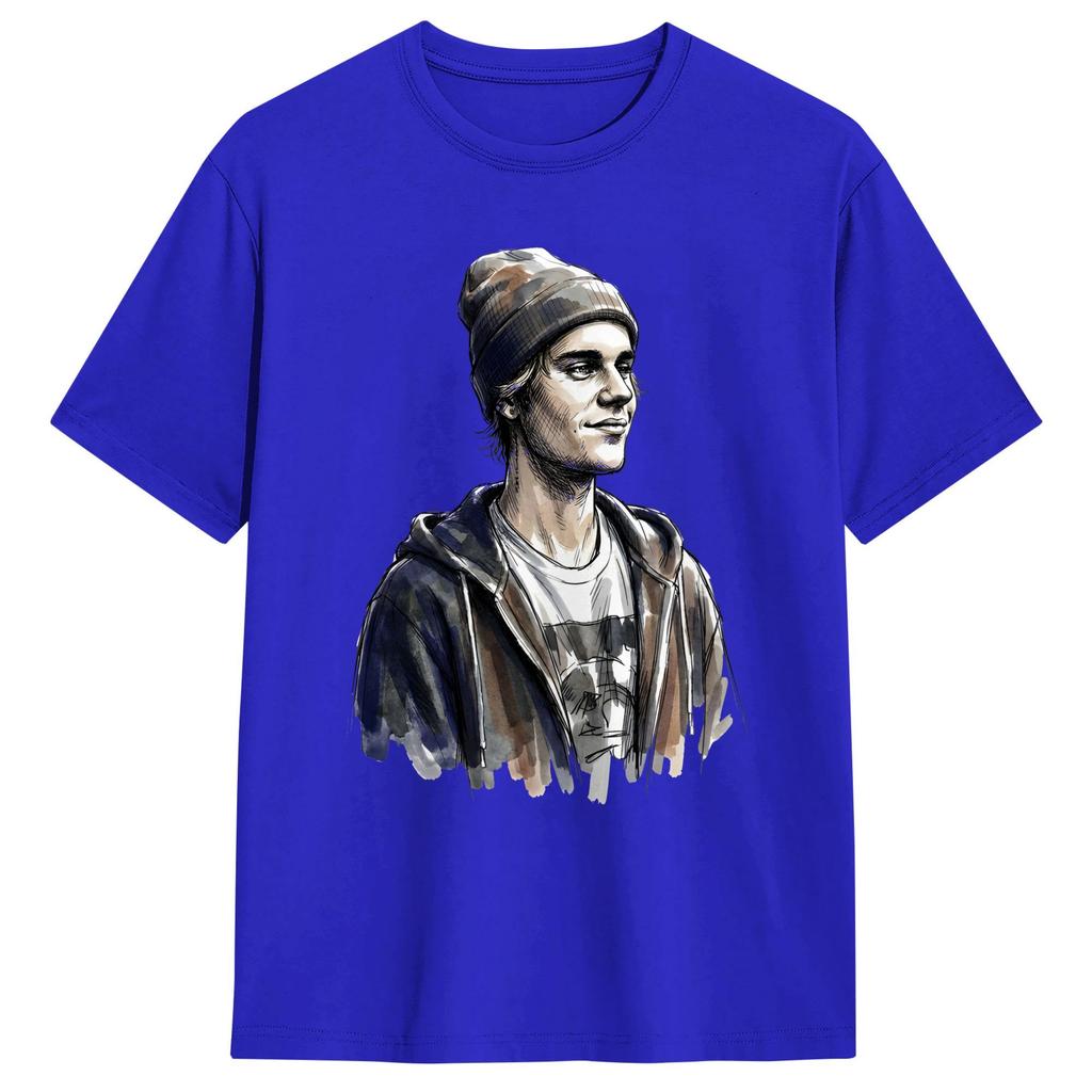 Vintage TShirt Watercolor JJustins BBiebers Fan Art Cotton TShirts Popular Tee Shirt for Unisexs Summer Short Sleeve Clothing