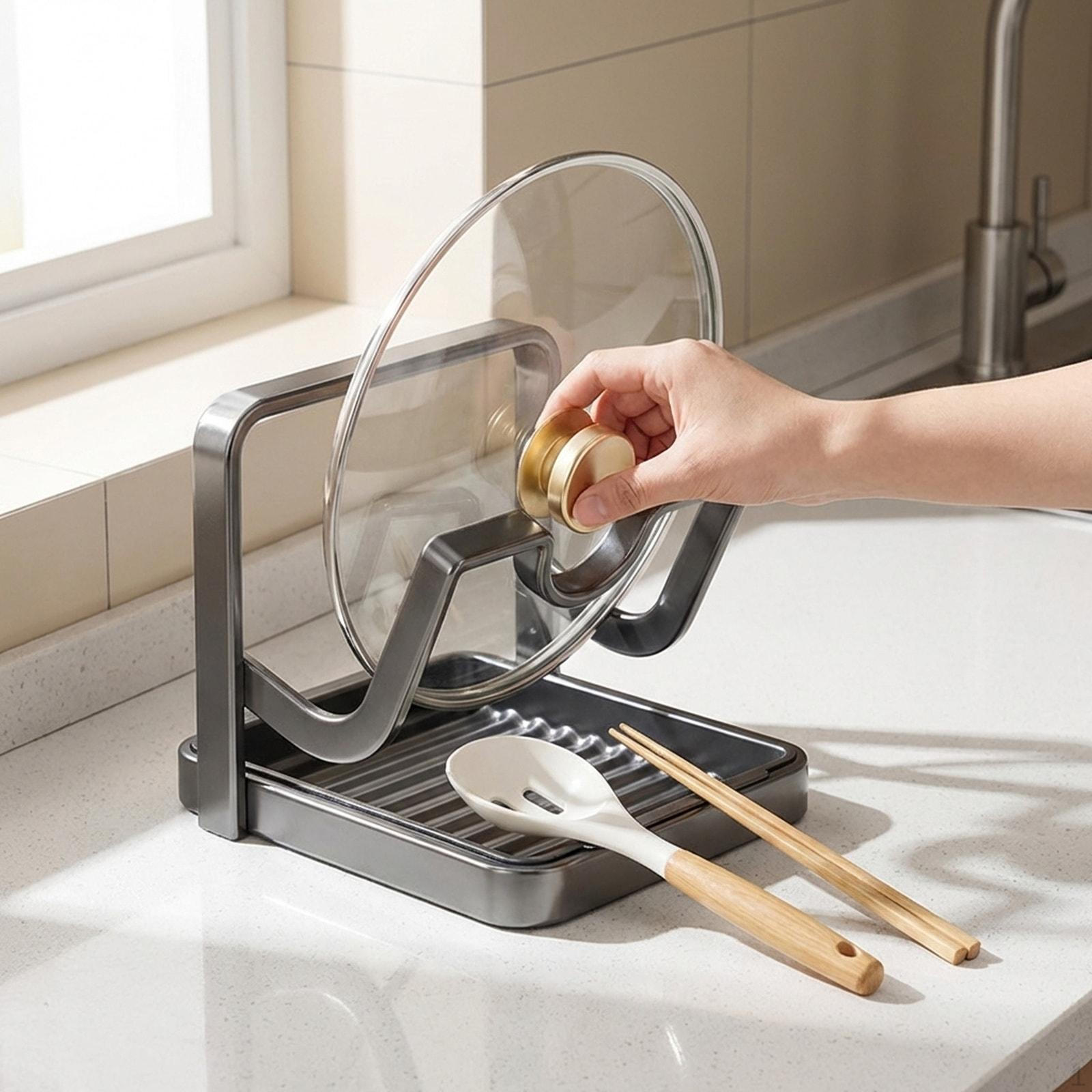 Kitchen Lid Holder, Pot Utensil Storage, Carbon Steel Holder for Reliable Organization Single Layer