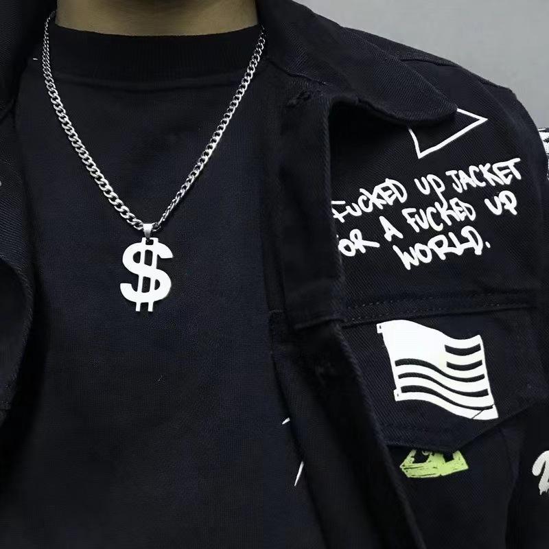 Collar de dólar estilo ins europeo y americano viento frío colgante de acero inoxidable personalidad de moda accesorios de cadena para suéter