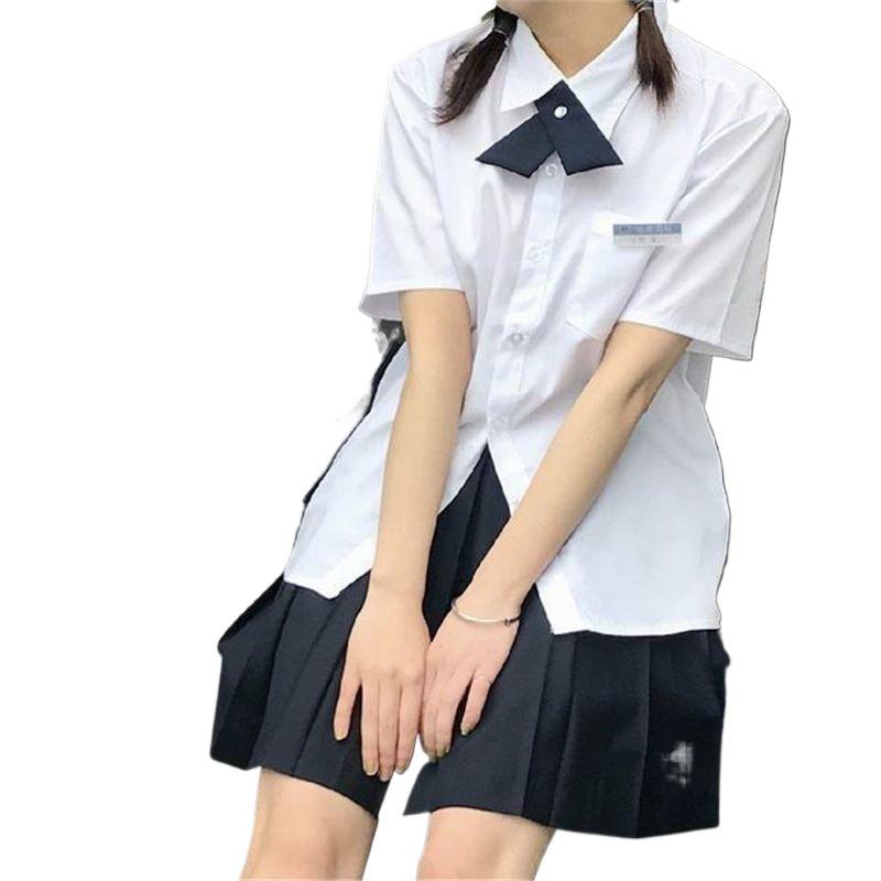 Thai JK Basic Short-Sleeved Uniform Square Neck Shirt - Milk White