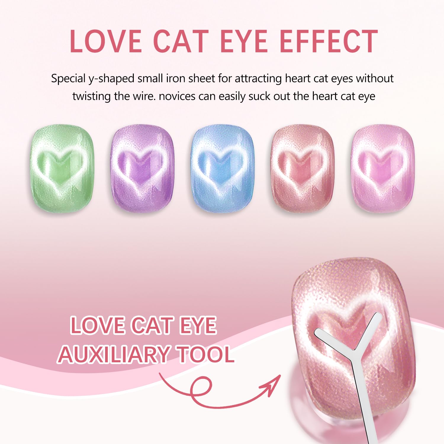 3 Pack Heart Magnet for Cat Eye Gel Polish, Heart Magnet for Nails, Cat Eye Magnetic Nail Art Tool Set,Magnet Sticks with Y-Shaped Guide,