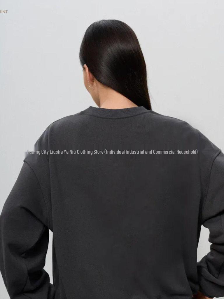 2025 Autumn/Winter Retro Print Thick Round Neck Sweatshirt