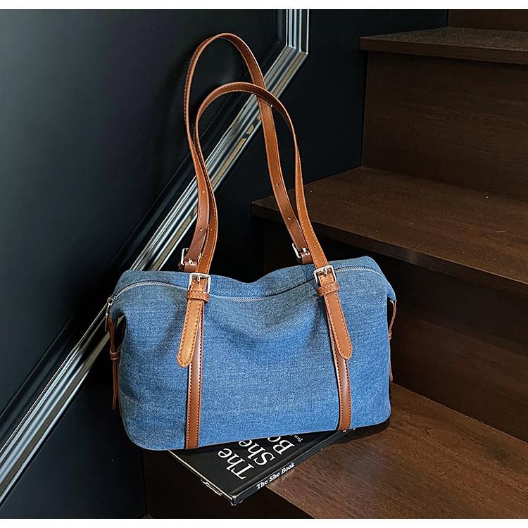 IELGY Ladies Tote Bag Korean Version Fashion Commuter Portable Large Capacity Denim Shoulder Bag