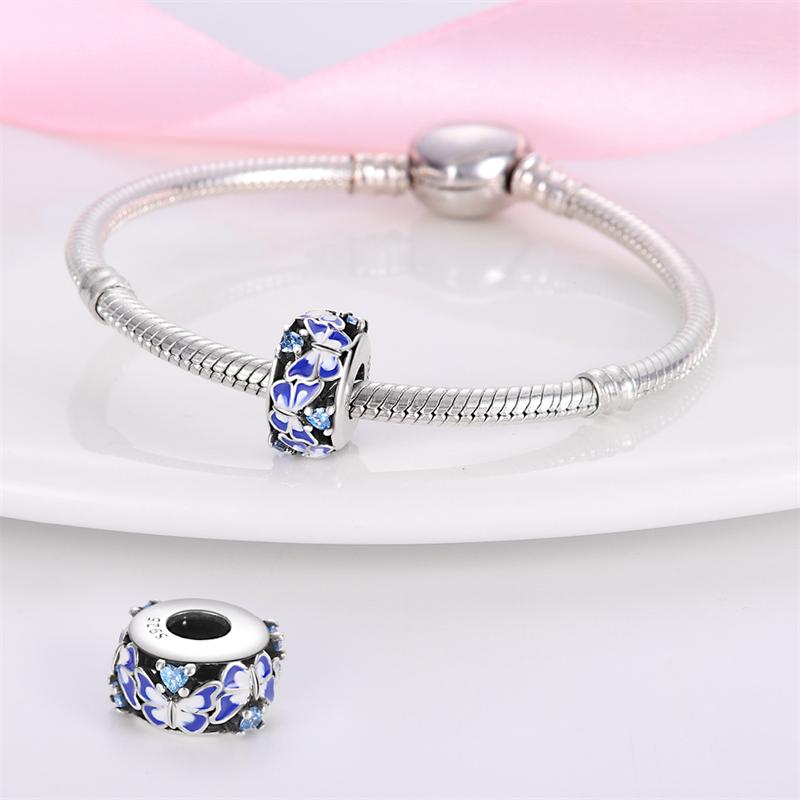 Charms Plata  Blue Butterfly Beads Fit Original  Bracelets Charms For Women Jewelry Diy Making Gifts