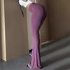 Women Flared Pants Elastic High Waist Solid Color Long Pants Ribbed Texture Yoga Running Cycling Trousers