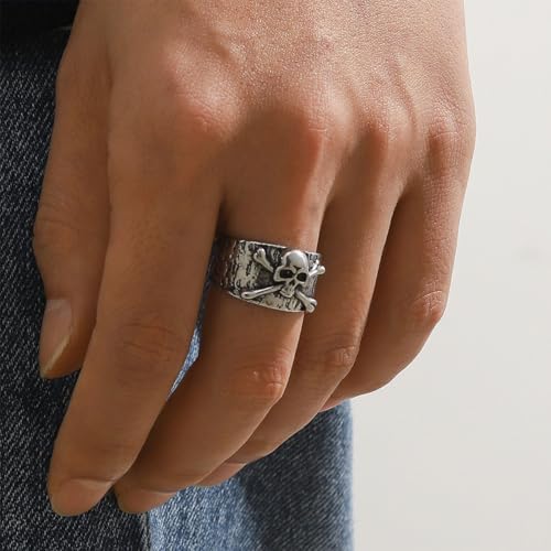 Auriselle Men's Skull Ring Adjustable Open Design Vintage Viking Gothic Style Thumb Ring Gift for Men Boys Father