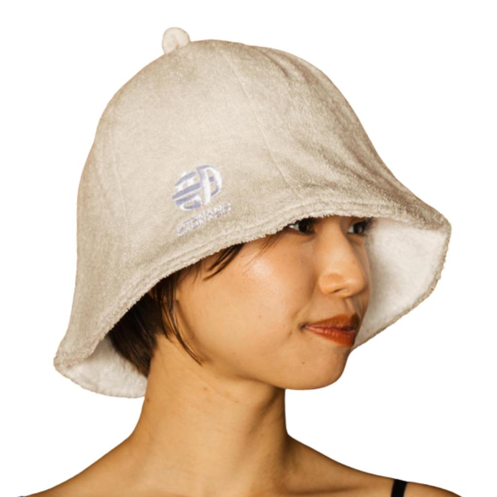 OTONANOSAUNABU Sauna Hat, Spa Health Adviser Supervised, Imabari Towel Fabric, Highly Absorbent Deep Reversible Double-Layer Cap, Unisex (Ivory)