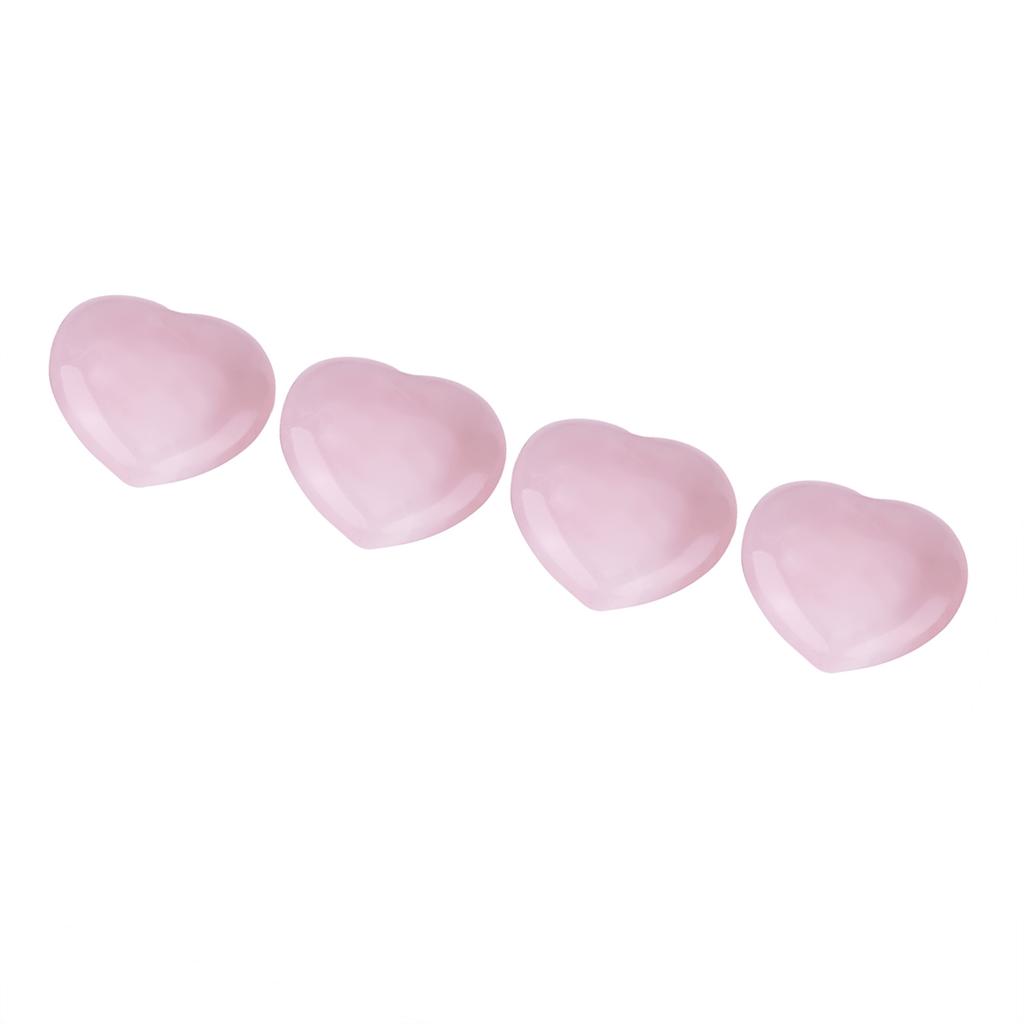 4pcs Rose Quartz Carved Heart shaped Pink Crystal Healing Stone Semi precious Gemstone Decor