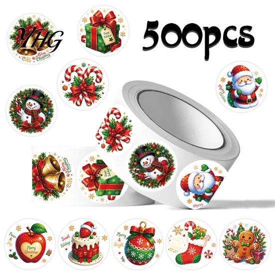 DIY Christmas Gift Tags Round Stickers, Santa Claus Snowman And Gingerbread Patterns Print, Label Stickers Self Adhesive Holiday Envelope Seals