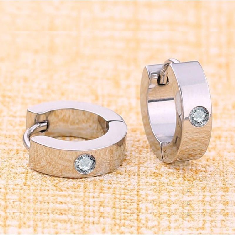 1 Pair Punk Round Zircon Hoop Earrings for Women Stainless Steel Circle Earring Men Unisex Gothic Party Jewelry Accessories