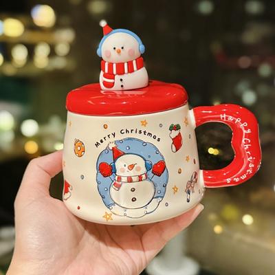 Cartoon Santa Claus Ceramic Mug With Lid Household Water Cup High Value Christmas Gift Cup Souvenir
