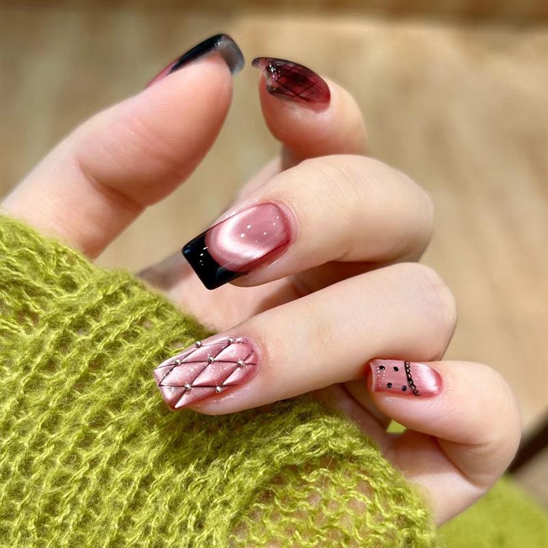 

Высококлассный французский клетчатый кошачий глаз нейл-арт - Рекомендованные Xiaohongshu накладки ручной работы Handmade Nails M 10 Pieces/Bag