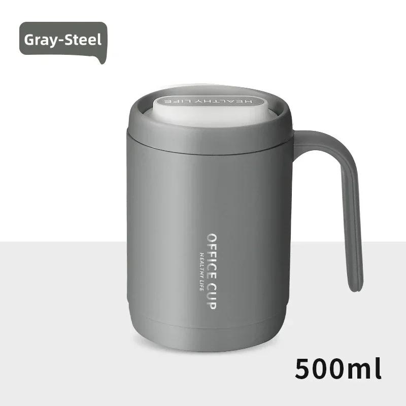 Coffee Cup Grey Creative Drinking Cup Portable Office Large Capacity Covered Milk Mug for Kitchen Travel Water Bottle Thermoses