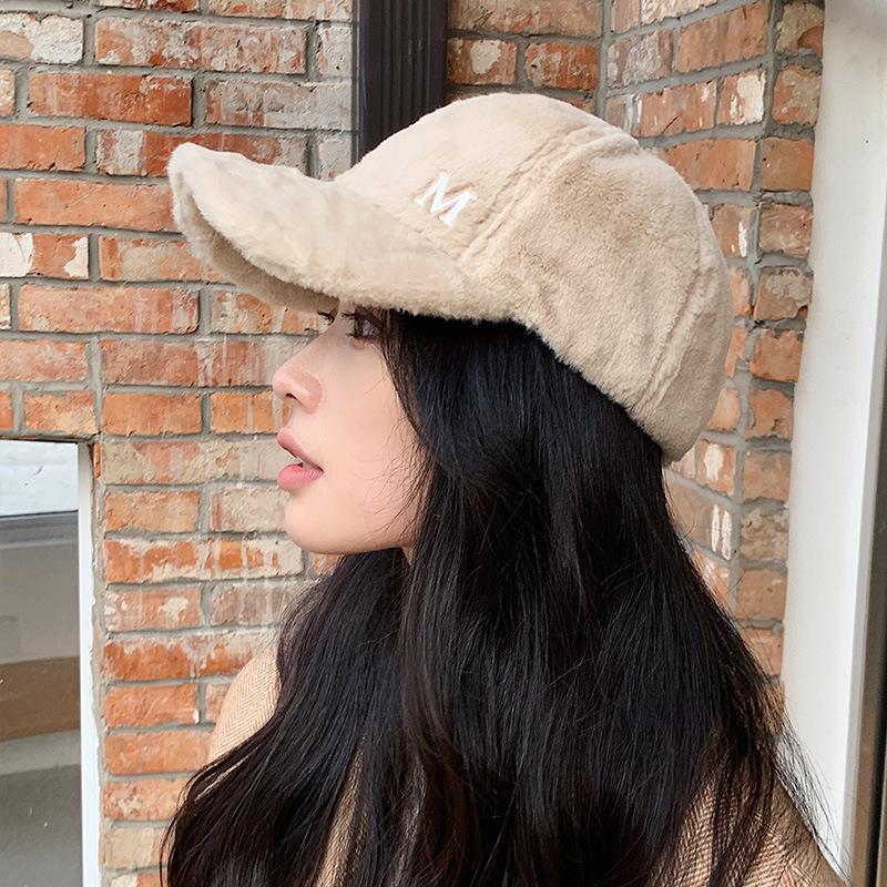 Baseball cap women's new thickened warm Korean version versatile rabbit fur plush cold-proof face small cap