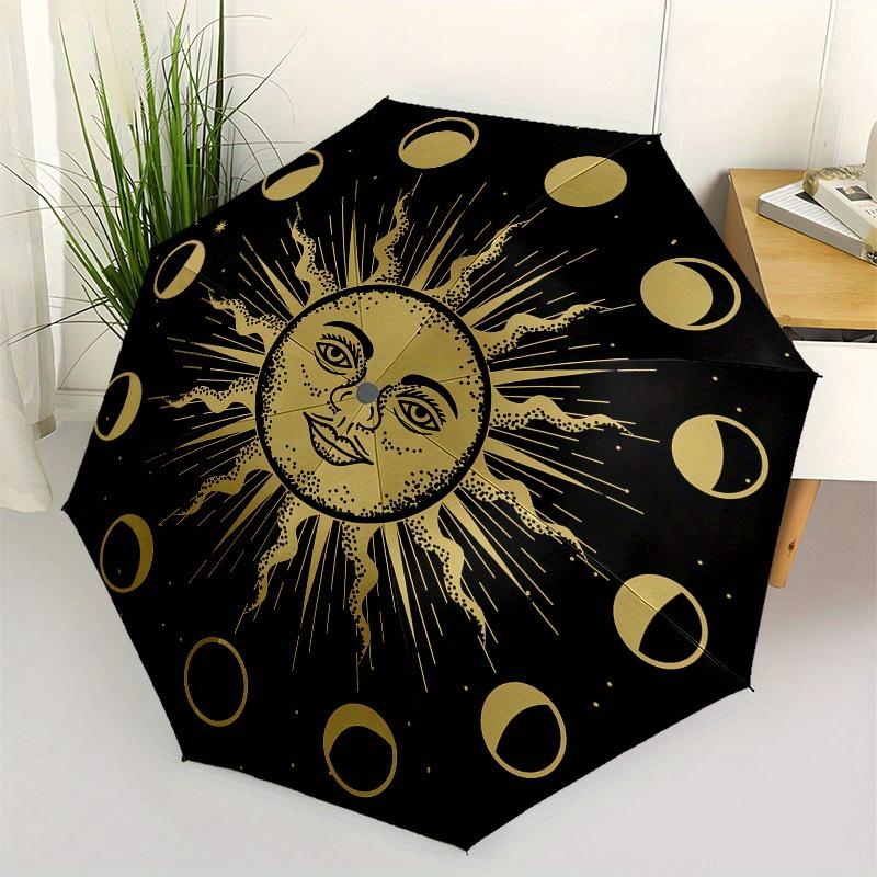 

Golden Celestial Phases: Mystical Sun & Moon Decorative StickerUmbrella, Portable 3-Fold Umbrella for Men & Women,Christmas Gift ES90