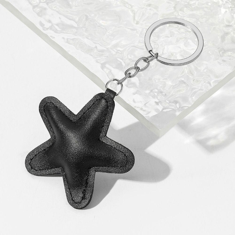 Simple Leather Keyring Car Key Holder Colorful Pendant Classic Star Shape Keychain  Unisex