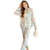 Women Ice Silk Long Sleeve Suit Pajamas Print Fashion Pyjamas