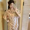 Strawberry Print Summer Thin Ice Silk Pajamas Girls Short Sleeves Trousers Wind Cardigan Lapel Loungewear Real Shot