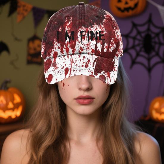 Dark Blood Stain Unisex Baseball Hat Breathable Sun Protection Hat Halloween Style Curved Brim Baseball Hat