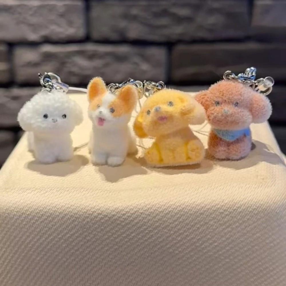 Mini Size Cute Cartoon Dog Keychain Flocking Phone Lanyard Phone Chain Keychain