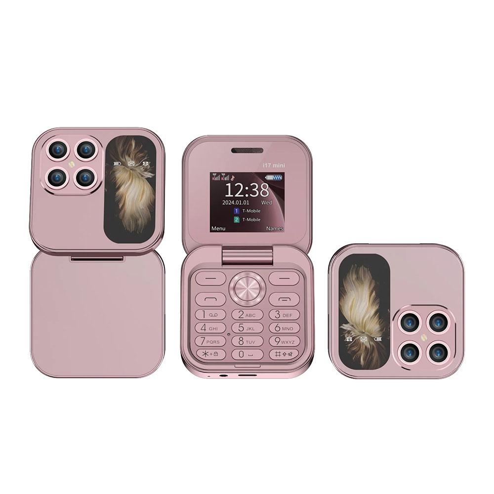 i17 Mini 2G Flip Phone 1.77inches HD Screen Dual SIM GSM Small Mobile Phone Support Flashlight Bluetooth FM Radio Speed Dial Gift CellPhone