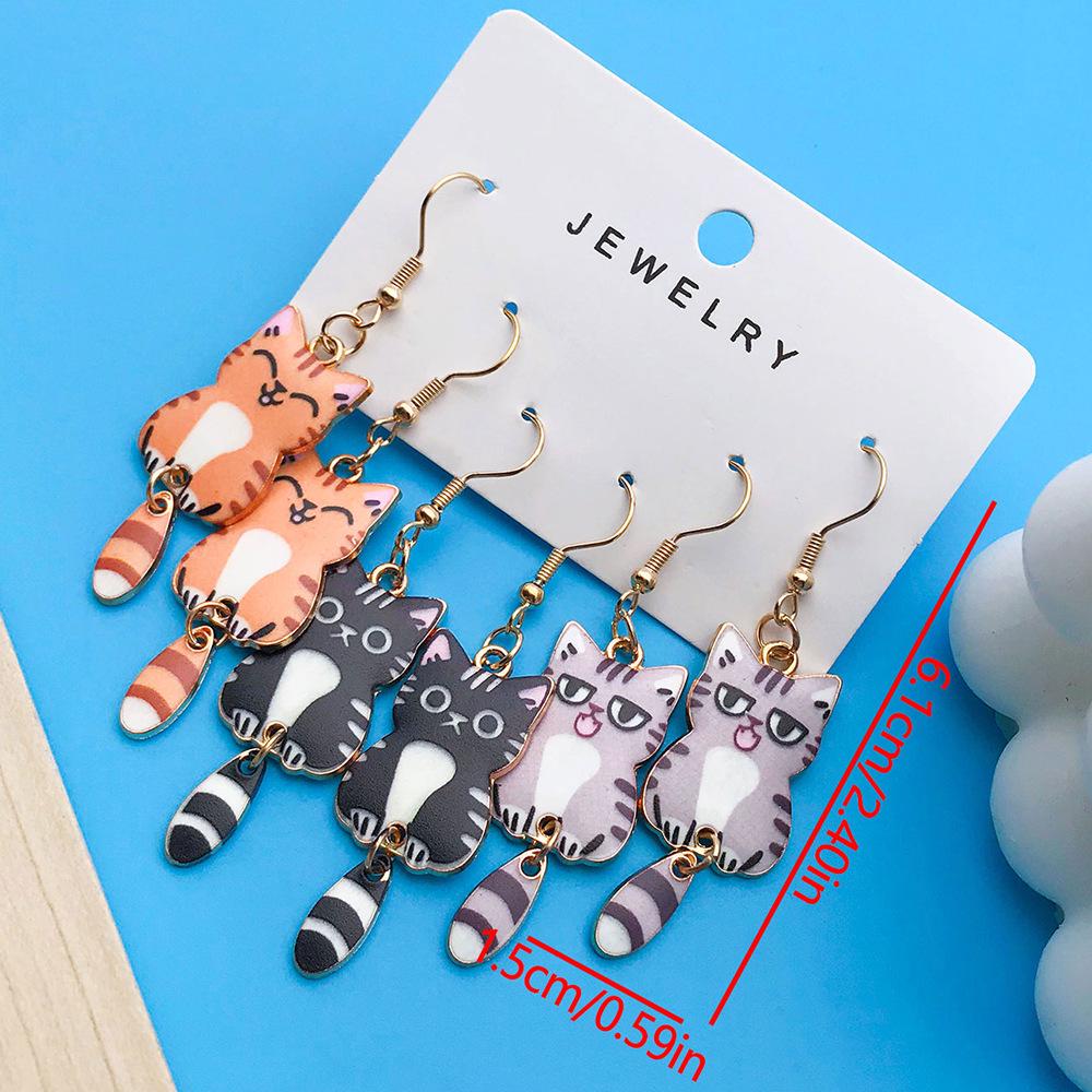 Exclusive Alloy Cartoon Kitten Print Fashion Earrings Set