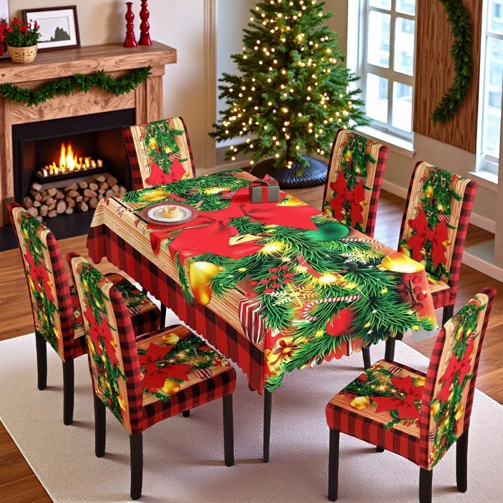 

Рождественская печатная водонепроницаемая скатерть и набор чехлов для стульев, праздничный праздничный обеденный декор Tablecloth 140x210cm