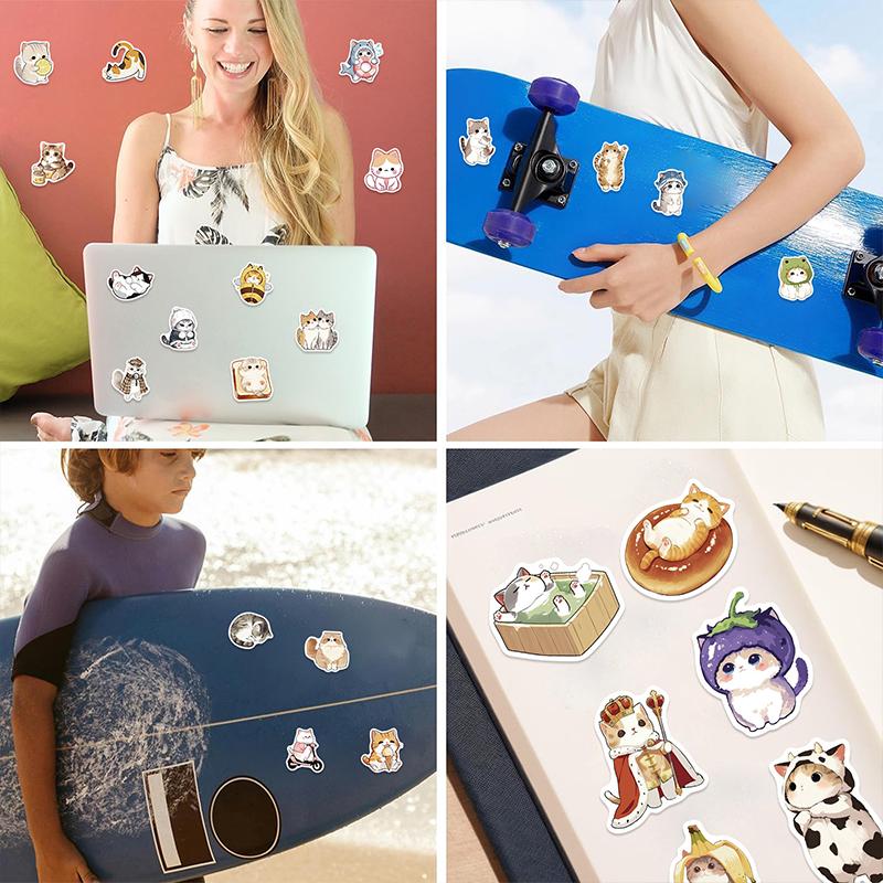 50PCS Cute Cat Stickers Cartoon Cat Sticker Kawaii Animal Vinyl Waterproof Decal for Water Bottle Laptop Phone Case Scrapbooking