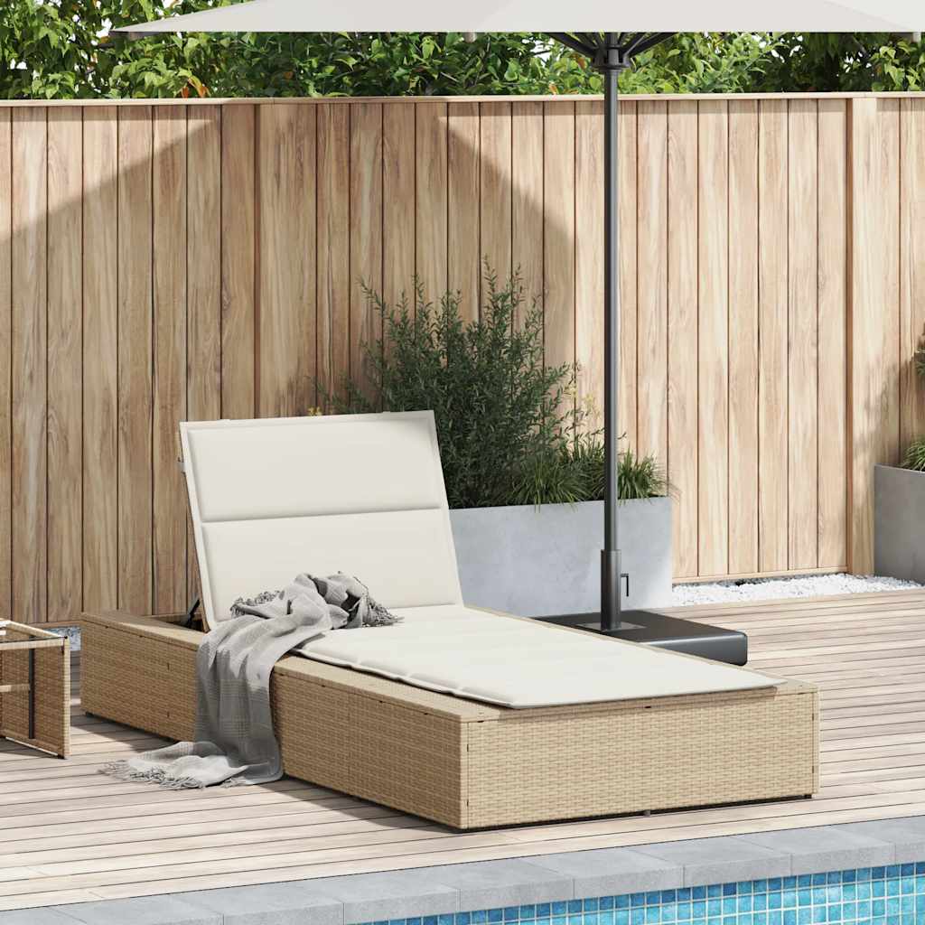 Sun Lounger with Floating Cushion Beige Poly Rattan