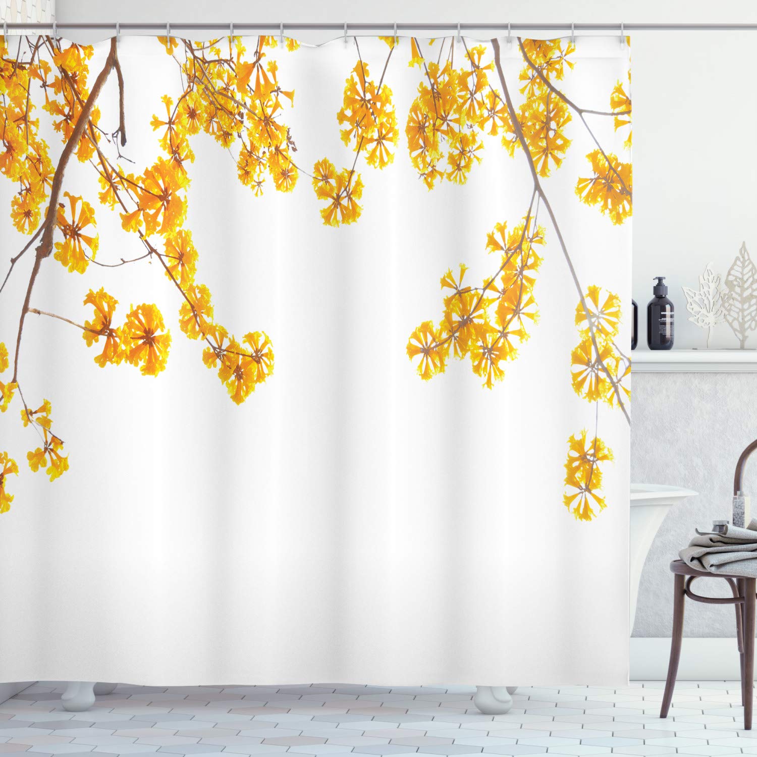 

Spring Floral Shower Curtain,Spring Branches Country Flower Bathroom Curtain Waterproof Shower Curtain Bathtub Decor With Hooks W60H190(CM)-1 Pcs