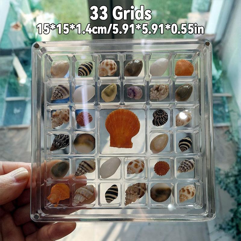 2X Acrylic Square Shell Storage Box Transparent Sea Shell Display Cabinet Magnetic Mini Beach Stone Gemstone Beads Storage Frame