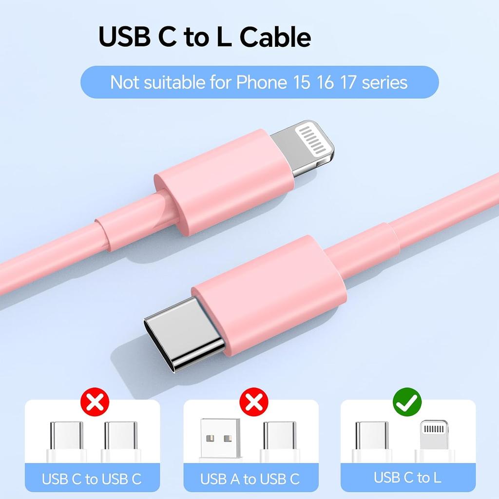 Xiaomi 4 Pack Charger Fast Charging,USB C Wall Charger, 20W Type C Wall Charger Block with 6FT USB C To L Cable For iPhone 17 For iPad
