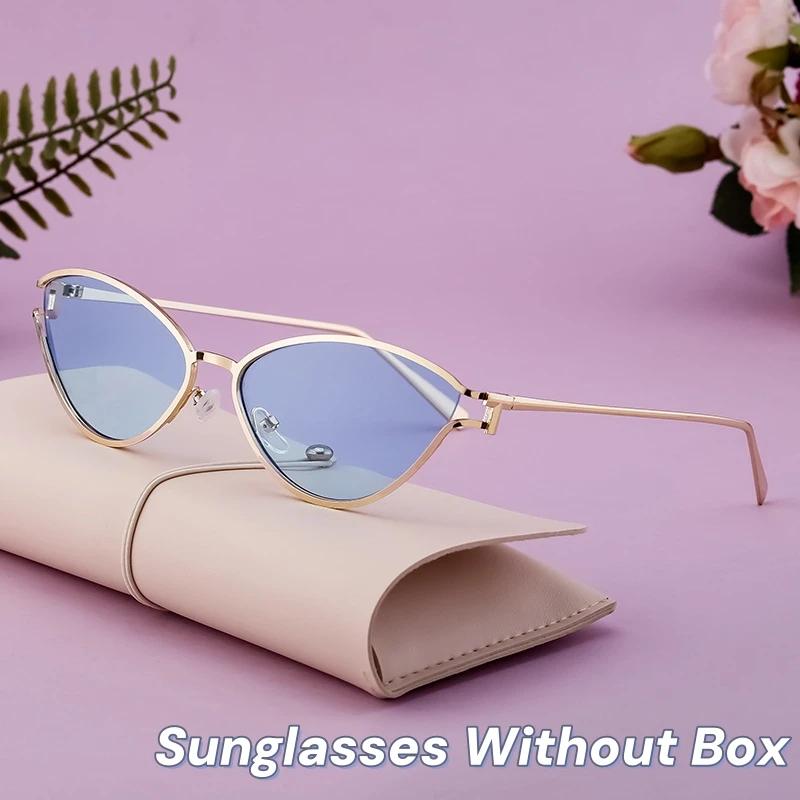 Cat Eye Sunglasses Women Trendy Vintage Vacation Designer Luxury Glasses Unique Metal Frame Brown UV400 Sun Glasses