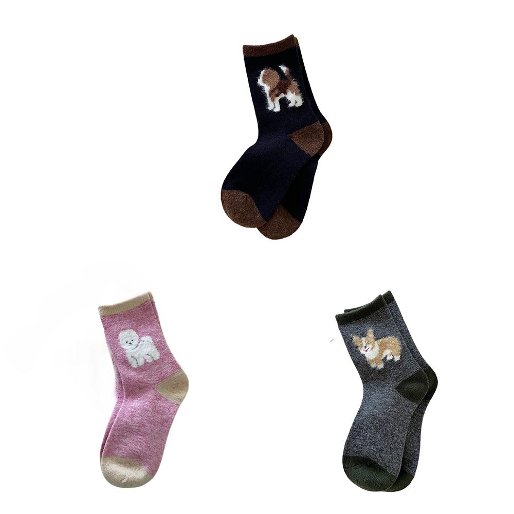 

3 пары милых флисовых носков с щенками для женщин, осенне-зимние, толстые, теплые, средней длины, лот 3 Pairs