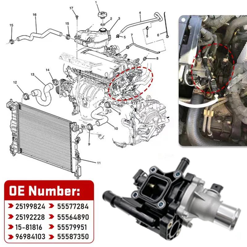Genuine 25192228 Engine Coolant Thermostat Housing Pipe Fits Chevrolet Sonic Cruze Tracker Trax 2011-2015 96984103 & 55578419
