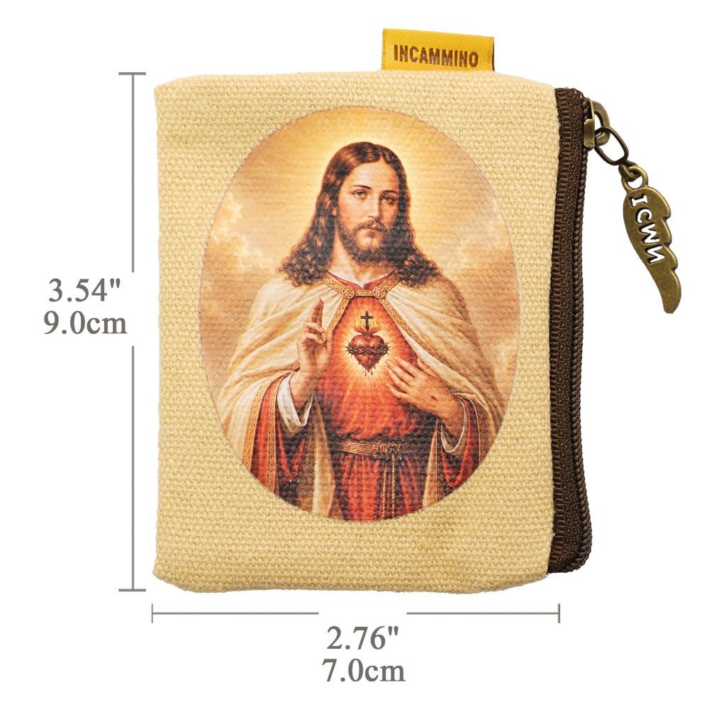 Cotton Canvas Catholic Rosary Storage Pouch Fatima Rosary Carrier Practical Jewelry Pouch Prayer