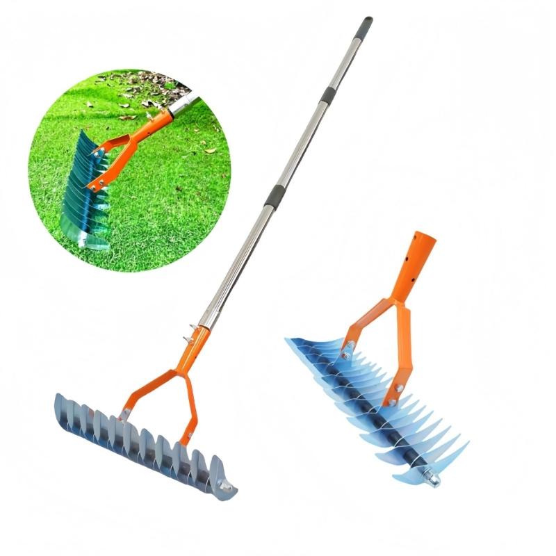 Detachable Thatching Rakes Tool For Efficient Garden Debris Removal Lightweight Aluminum Construction Ergonomic Handle