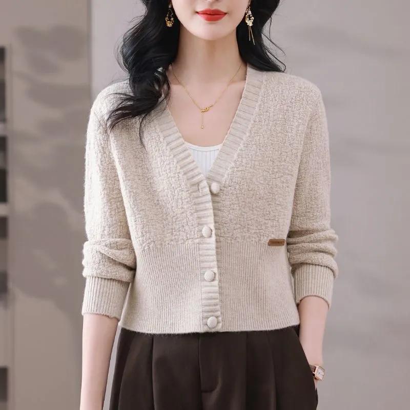 New High-waist Spring Autumn Short Knitted Cardigan with Skirt Sweater Jacket Outer Top for Women