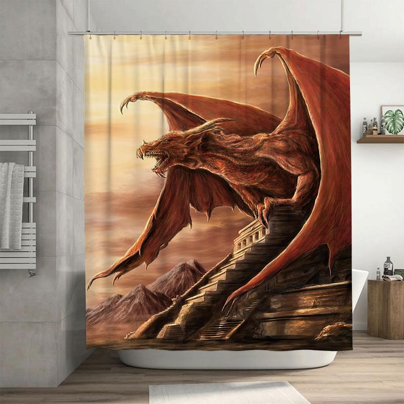 

Dragon Shower Curtain Fantasy Red Mythical Creature Bathroom Decor 3D Printed Waterproof Fabric Perfect Gift For Dragon Enthusia W60H190(CM)-1 Pcs