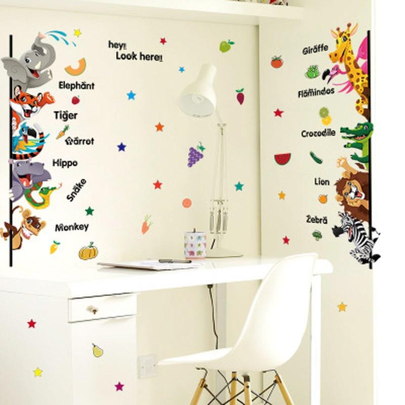 Wall Nursery Hot Sale Simple English Murals Animals New Creative Funny Cartoon Stickers Children`s