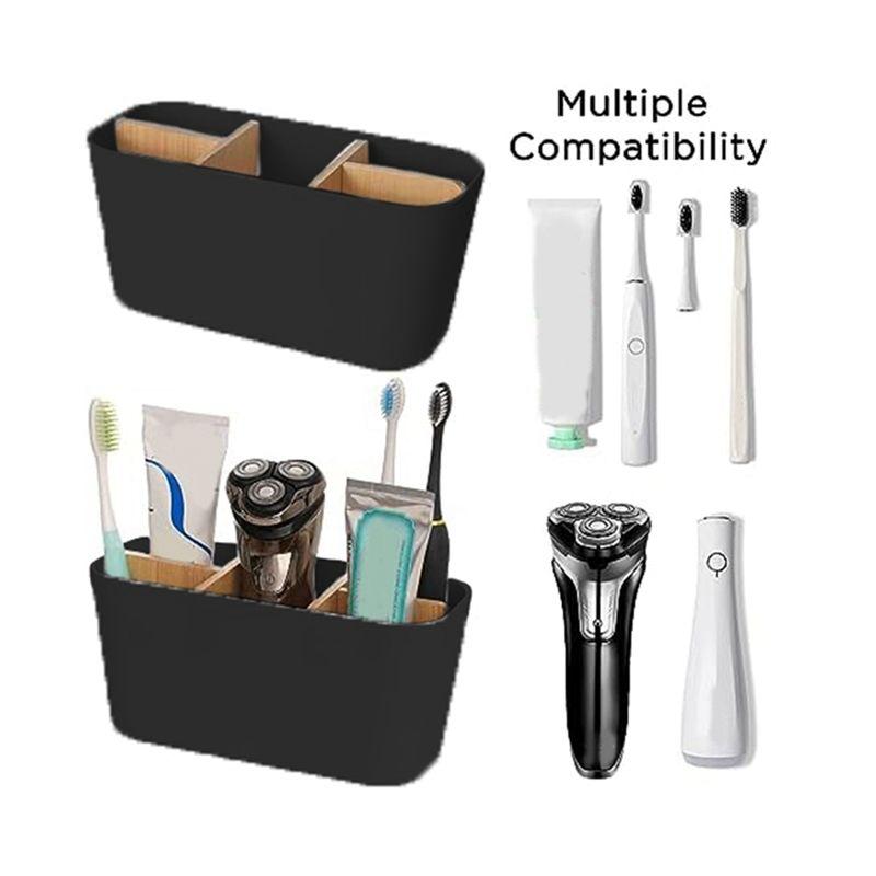 AEE4-Toothbrush Holders For Bathrooms, 5 Slots Toothpaste Organizer With Bamboo Divider Bathroom Accessories Storage
